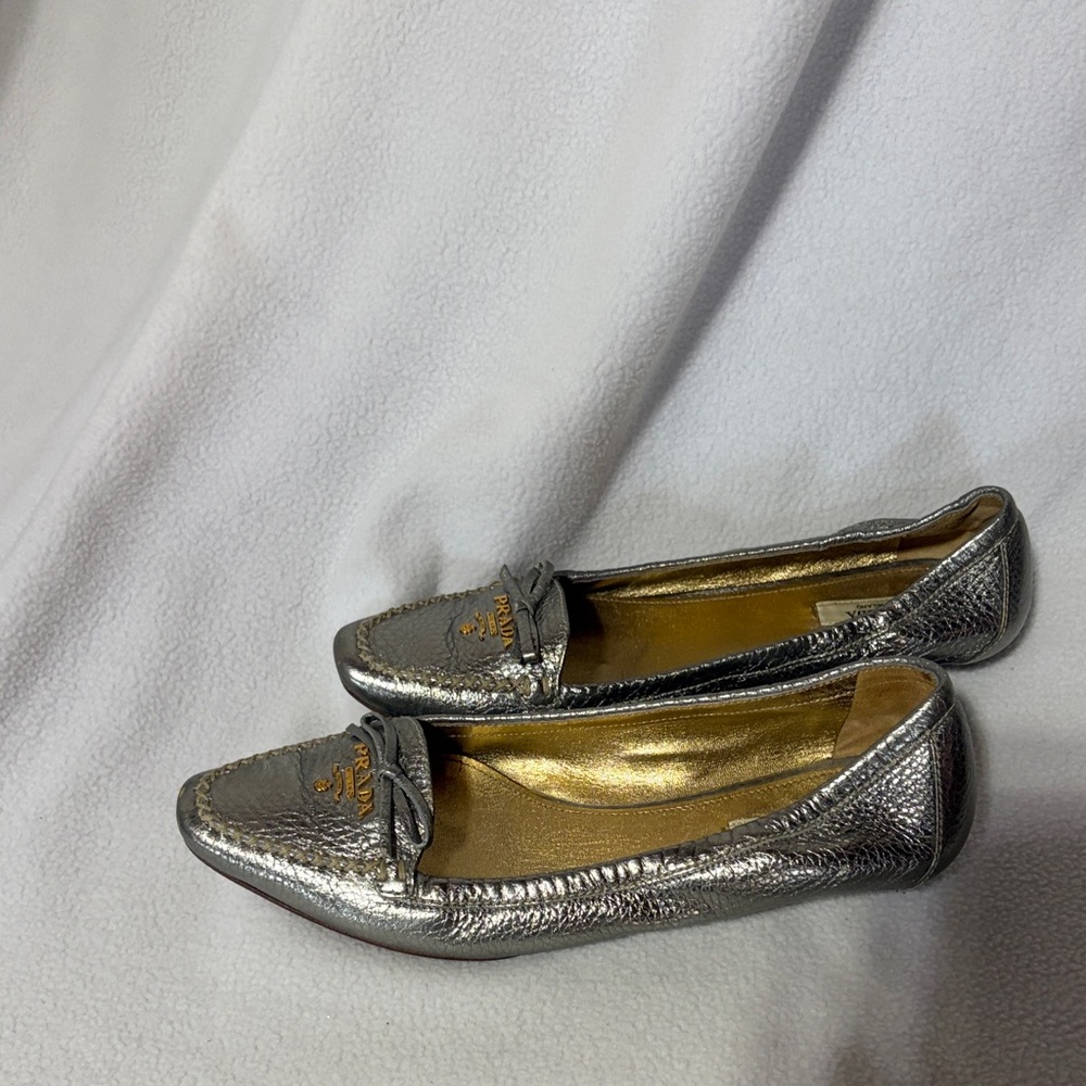 Prada Metallic Silver Loafers - Picture 1 of 7